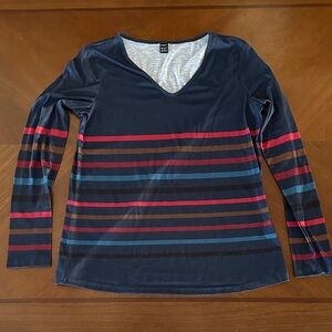 SHEIN Navy and Multicolor Striped Long Sleeve Top